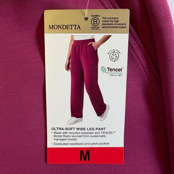 Mondetta Ladies' Wide Leg Pants, Pull-On, Pink/Raspberry Coulis, Medium NWT - Picture 3 of 14